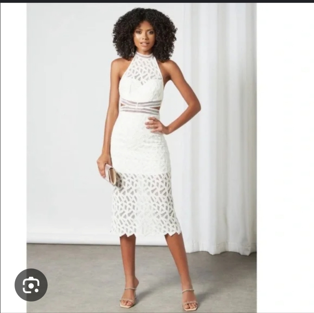 Bardot White Lace Bodycon Midi Dress